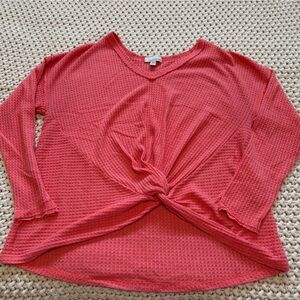 Allison Joy Coral Knot-Front Textured Waffle Top